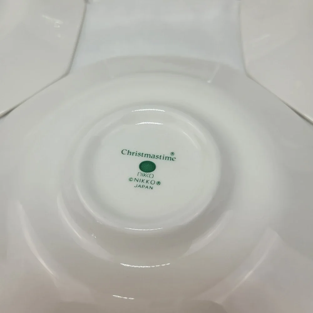 Nikko Christmastime Octagonal Saucers Set of 4 Holly Berry Green Trim Japan